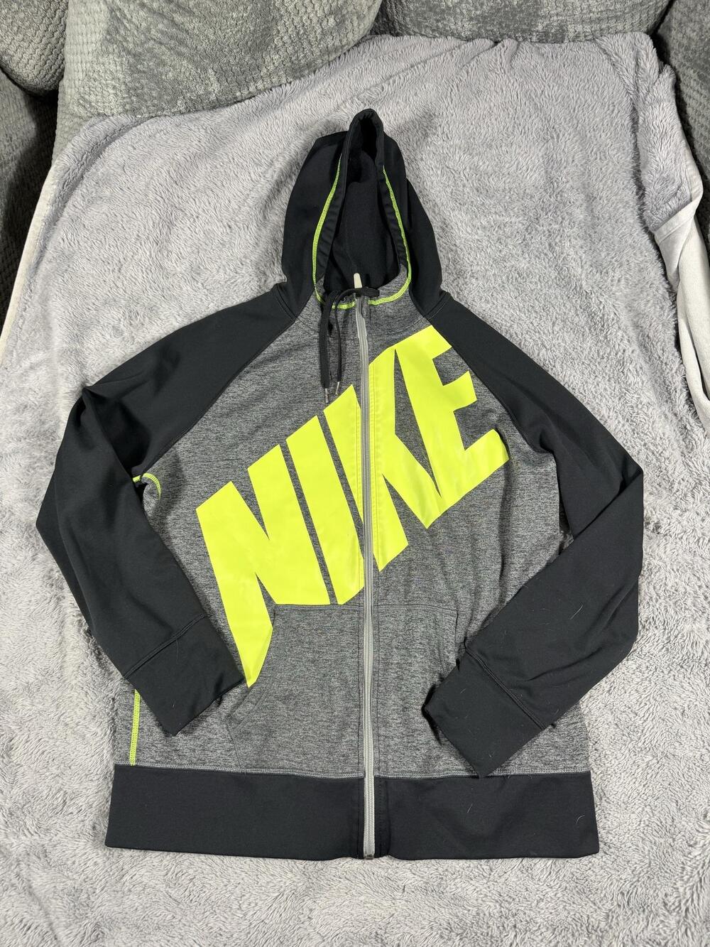 Nike Therma-FIT Hoodie Mens XL Gray Black Full Zip Fleece Logo Athletic
